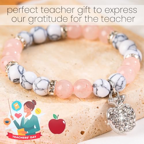 VICKHU Teacher appreciation gifts,Natural Stone teacher Bracelet gifts for women,thank you gifts for teacher meaningful gifts for women with gift message card2