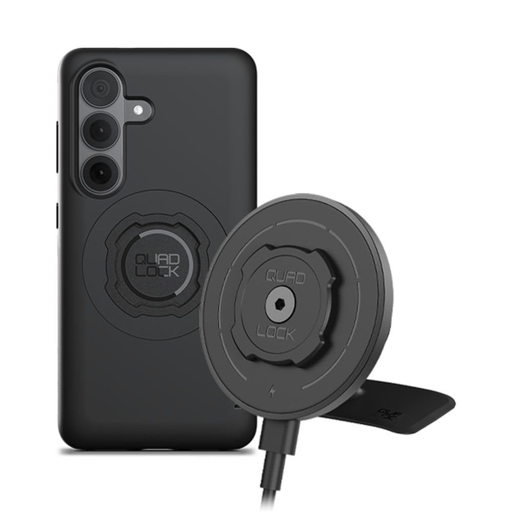 Quad Lock Samoprzylepny uchwyt na deskę rozdzielczą/schowek na telefon do samochodu z głowicą ładowarki bezprzewodowej MAG V2 i etui MAG na Galaxy S26