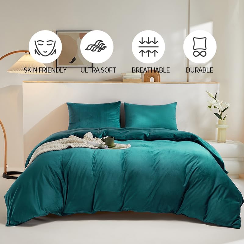 Miniatura 2 de Juego de funda de edredón de terciopelo tamaño Queen, 3 piezas, suave y esponjoso, juego de funda de edredón de terciopelo de lujo, cierre de