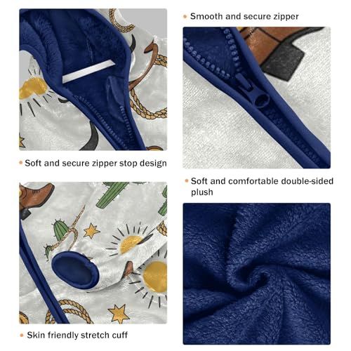 Western Themed Pattern Boot Toddler Fleece Jacket Girl Boys Hooded Fleece Jacket Coat Warm Outwear Zip-up 3-10T3