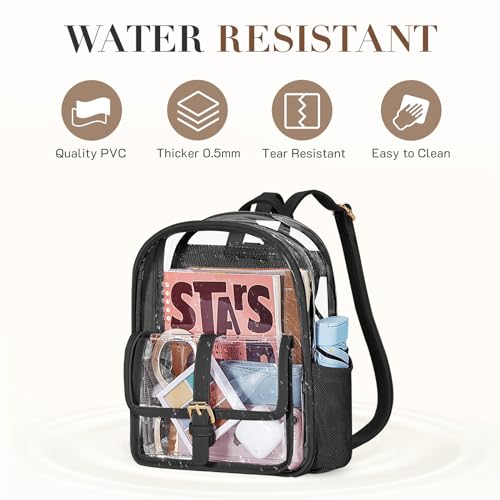 Image of Missnine Mini Clear Backpack for Stadium Events, Small Clear Bag Stadium Approved PVC for Festivals, Concert Sport Events (Cute, Black)