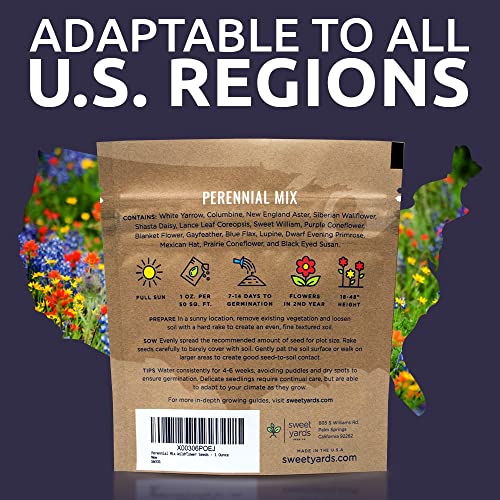 Perennial Wildflower Seeds Mixture - Bulk 1 Ounce Packet - Over 15,000 Pure Live Seed - Open Pollinated And Non Gmo #TOP6