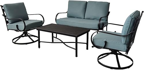 Hanover Montclair - Juego de 4 piezas para patio al aire libre para todo tipo de clima 2 sillas laterales giratorias sofá biplaza y mesa de café