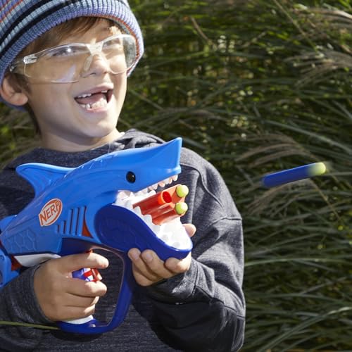 Image of Nerf Junior Wild Sharkfire, Easy Play Dart Blaster, 8 Elite Darts, Blaster Shark Toys for 6 Year Old Boys & Girls, Outdoor Toys