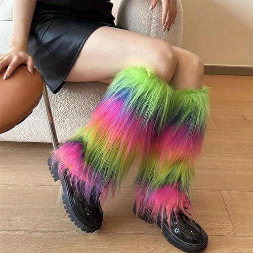 Plush Furry Leg Warmers for Women Cozy Winter Boot Toppers Cuffs Aesthetic Punk Colorful Leg Covers Gaiters4