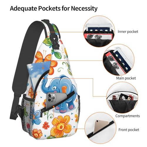 Mochila cruzada unisex estilo Cartoon Elephant Flower miniatura 4