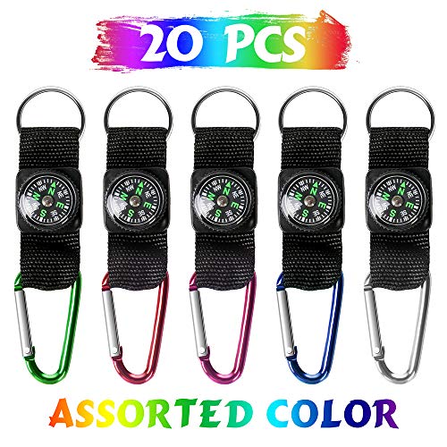 PROLOSO Carabiner Compass Keychain Belt Clips Kids Toys Prizes Outdoors Adventure Party Favors