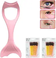 Protetor de rímel 3 em 1, aplicador de cílios de maquiagem, ferramenta de cílios de silicone, aplicador de cílios superior e inferior com 2 pincéis de cílios premium