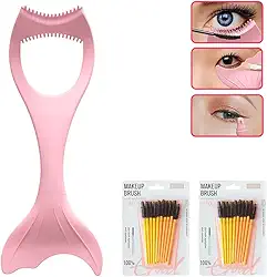 Protetor de rímel 3 em 1, aplicador de cílios de maquiagem, ferramenta de cílios de silicone, aplicador de cílios superior e inferior com 2 pincéis de cílios premium