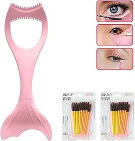 Protetor de rímel 3 em 1, aplicador de cílios de maquiagem, ferramenta de cílios de silicone, aplicador de cílios superior e inferior com 2 pincéis de cílios premium