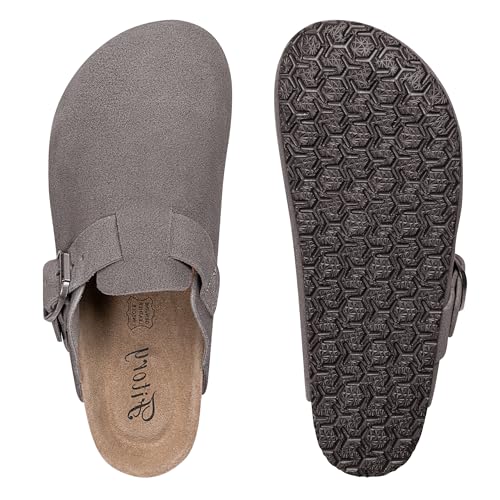 Image of FITORY Womens Clogs Slip-on Potato Shoes Leather Mules Suede Cork Footbed | Comfortable Adjustable Buckles Non-Slip Outsole Casual for Fall Outdoor Walking