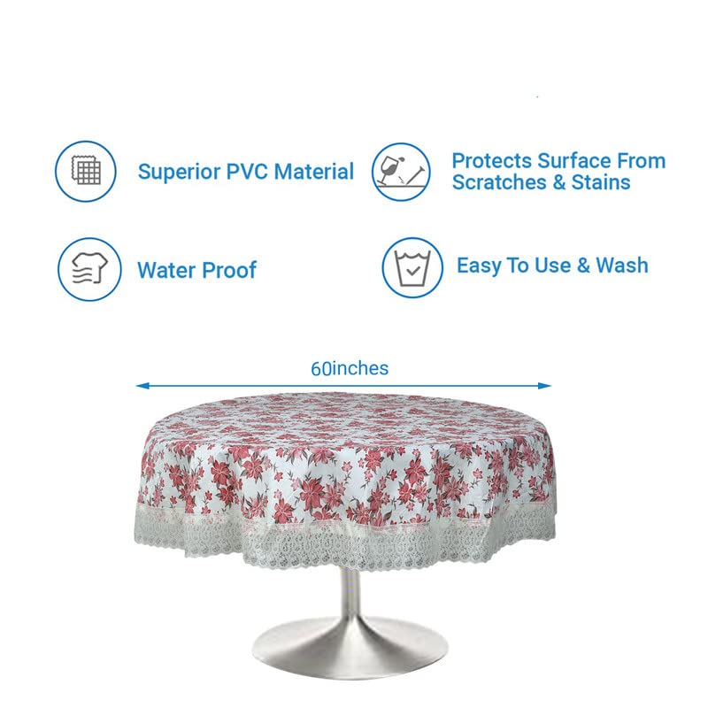 Image of Dakshya Industries Printed PVC Plastic Flowered 4 Seater Round Shape Table Cover (Size- 60 Inches Round)(Pack of 1)