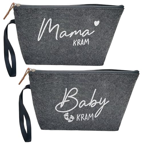YeahBoom 2PCS Geschenke für Werdende Mütter, Mama Kosmetiktasche Bag mit Reißverschluss, Unisex, Grau, Buchstabenmuster