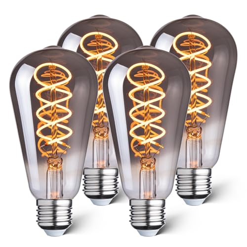 Wesome Lighting LED Deko Glühbirne E27, 1800K 4W Dunkles Stimmunglicht, Vintage Edison Birne Dimmbar, Retro Filament Design, Ideal für Cafè, Bar & Dekorative Beleuchtung, Rauchglas ST64, 4er Pack