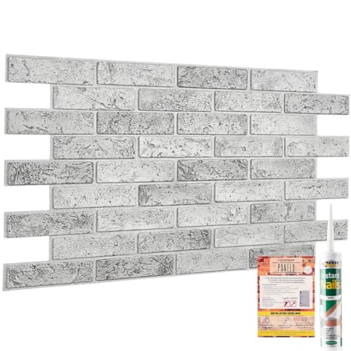 Decorative Wall Panels Grey Classic Brick Slate 3D Effect - PVC Plastic Cladding Panelling 4 Panels...