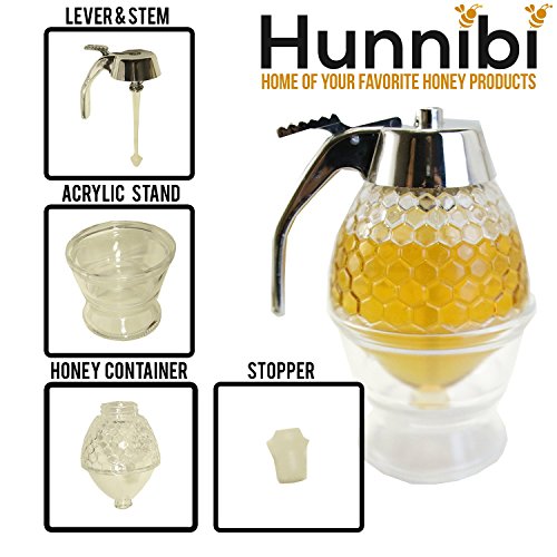 Hunnibi Acrylic Honey Dispenser, No Drip Syrup Dispenser Jar with Stand - Thumbnail 3