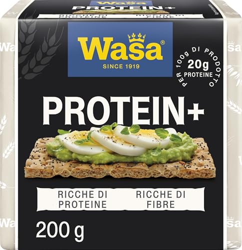 Wasa Protein+, Crackers Ricche di Proteine 20g per 100g, Fette Croccanti con Semi di Lino, Semi di Papavero e Sale Marino, 200g