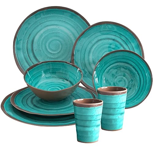 Melamin Geschirr Set für 2 Personen Steingut Optik Aqua-grün 8 Teile...