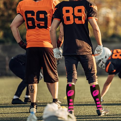 Image of Breast Cancer Awareness Soccer Socks for Men,Black Pink Football Socks,Breast Cancer Gifts Football Accessories For Men Women, Medium