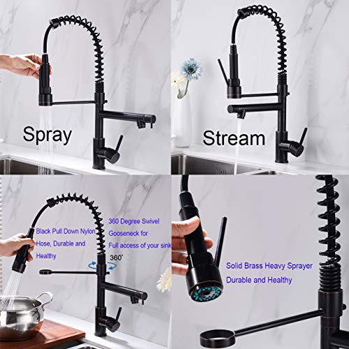 Kitchen Faucet,Delle Rosa Kitchen Faucet with Pull Down Sprayer, Modern 360 Degree Swivel Kitchen Faucet, High Arch Spring Pre-rinse Farm Kitchen Faucet Oil Rubbed Bronze