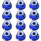 12Pcs M4 Flange Nuts Aluminum, M4-0.7mm Hex Flange Nylon Insert Lock Nuts for 1/10 Scale RC Car Traxxas Slash 4x4 2WD Stampede VXL Rustler VXL HPI Redcat Axial Racing Truck Buggy Crawler Wheels Blue