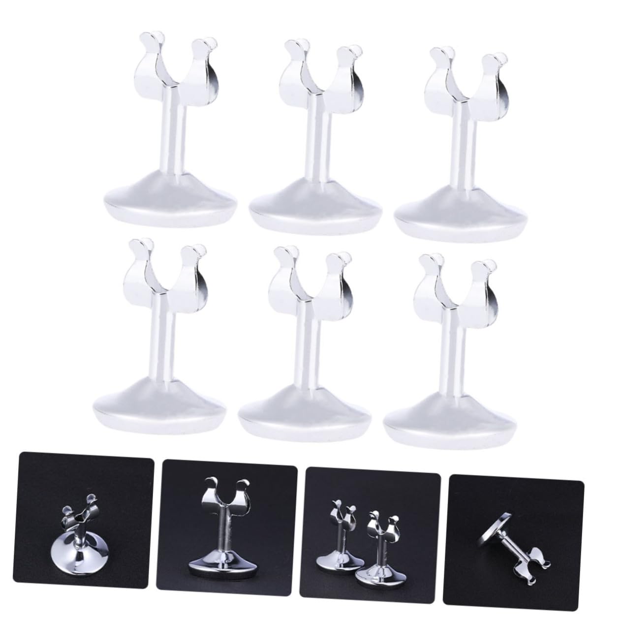 Soportes para Tarjetas Multifunción 6piezas de Acero Inoxidable en Forma | Accesorio de Escritorio, Porta Tarjetas Identificativas Mesa, Uso en Oficina y Eventos