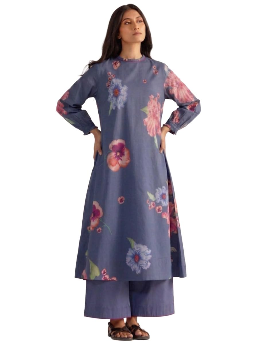 anni designer Kurta Set for Women Viscose Printed | Co-ord Set for Woman | A Line Kurta Palazzo 2 Piece Outfit | Close Round Neck 3/4 Sleeve Regular Fit Ethnic Dress Stylish Clothing-picture-14