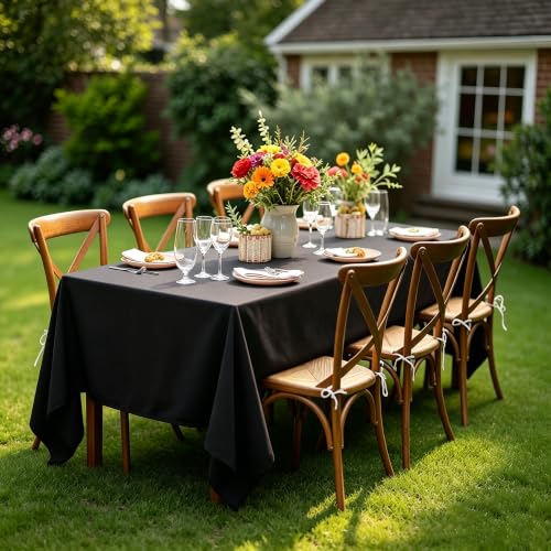 Image of 12 Pack Table Cloth 60 x 126 Inch, Rectangle Tablecloth, Stain and Wrinkle Resistant Washable Polyester Table Cover for Buffet Party, Dinner, Weddings and Camping, Black