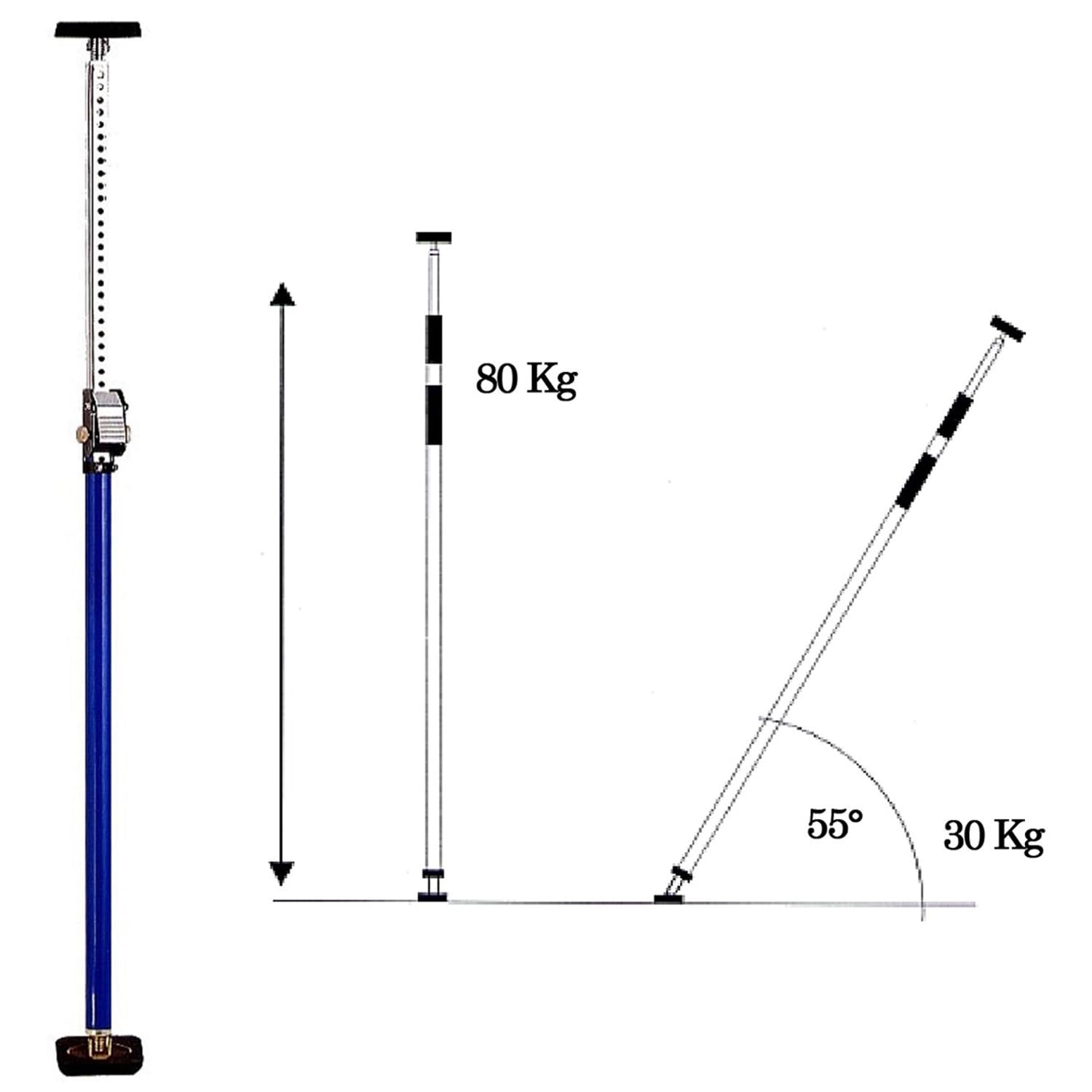 Asta Fermapannelli Telescopica Sostegno a Soffitto Puntello PROFESSIONALE Allungabile Da 190 a 360 Cm Per Solai Portata Max 80Kg