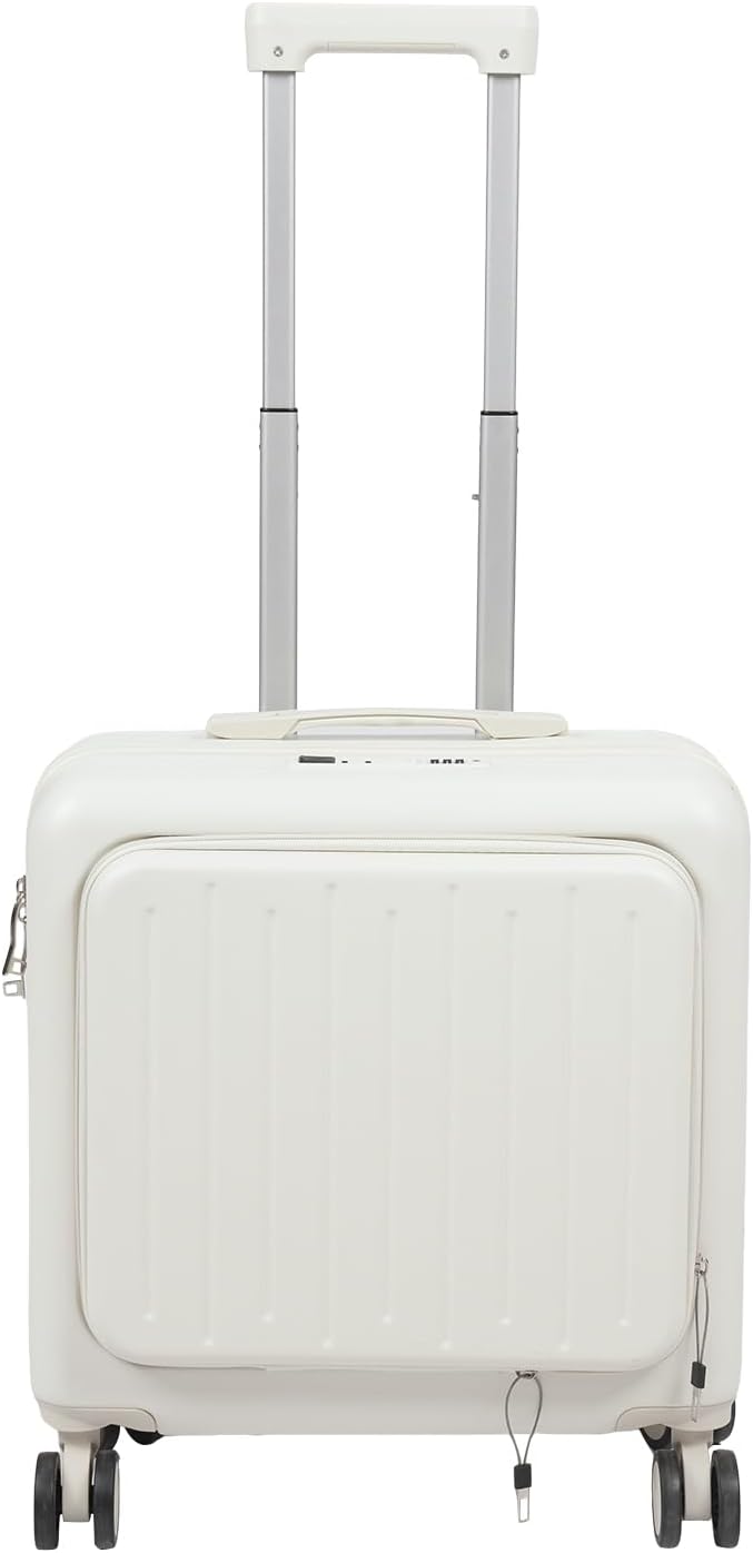 Carry-On Underseat Luggage with Wheels Airline Approved,18 inch Expandable Rolling Suitcase,Carry On Luggage with USB Port, Cup Holder, and Password Lock,for Business Travel (White)