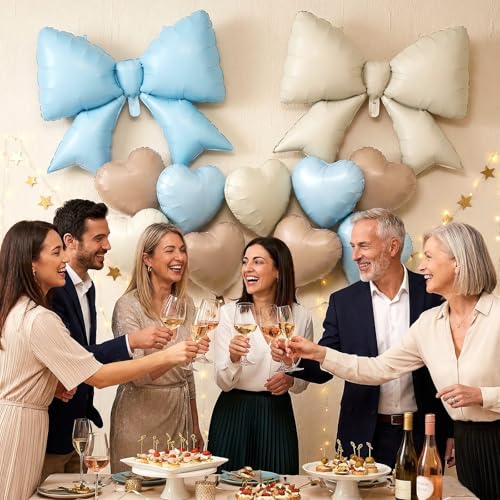 Image of 12 Pcs 18 Inch Heart Balloons and 38 Inch Bow Balloons, Large Foil Bow Heart Balloon Bow Party Decorations for Birthday Baby Shower Valentines Wedding Party