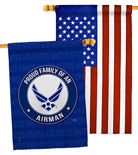 Breeze Decor Proud Family Airman House Flag Pack Armed Air Force USAF United State American Military Veteran Retire Official Applique Banner Small Garden Yard Gift Double-Sided, Made in USA