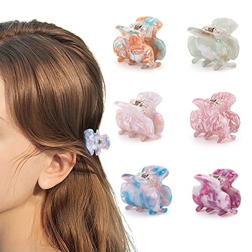 Cobahom 6 Pcs 1.26 Inch Small Hair Claw Clips Mini Chic Hair Clips Cellulose Acetate Jaw Clamps For Thick, Thin Hair, No-Slip Grip Goody Hair Clamps For Women And Girls, Spring Colors #TOP15