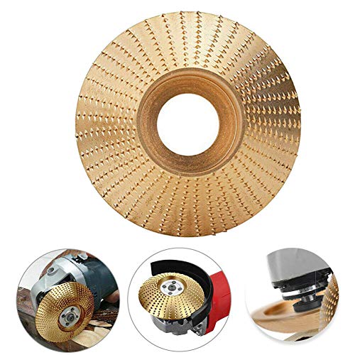 Aubingmotor 4 Inch Grinder Shaping Disc Wood Grinding Wheel Tungsten Carbide Grinding Wheel Sanding Carving Tool Abrasive Disc for 5/8 Inch Sanding Carving Shaping Polishing (Gold+Bevel)