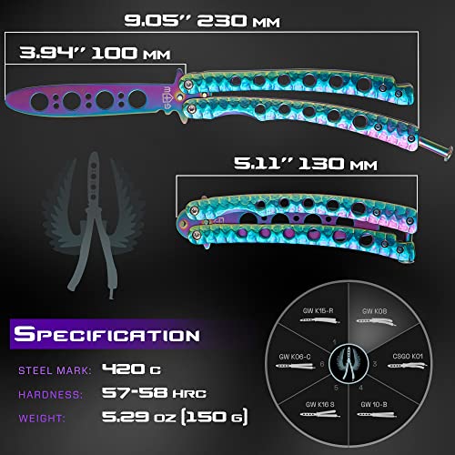 Grand Way Butterfly Trainer - Balisong Trainer - Practice Butterfly - Balisong Butterfly Knives Not Real Not Sharp Blade - Dull Trick Butterfly - Butter Fly Knife Training Csgo K08 #TOP1