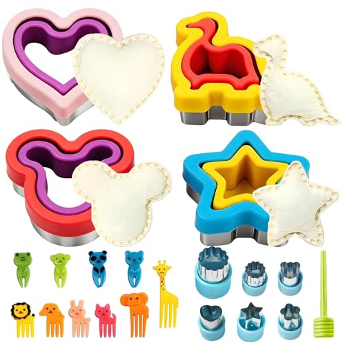 22 Pcs Sandwich Fruit Cutter Set Includes Flower Cutters and Animal Shaped Forks Fun Lunchbox Accessories and Creative Baking Tools