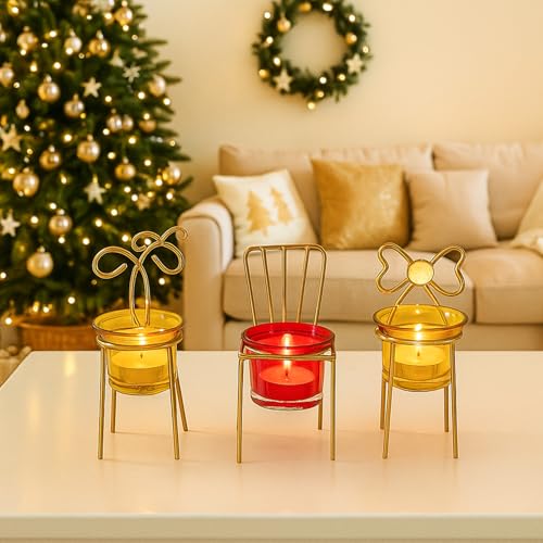 Image of MARKET 99 Chair T-Lite Votive Holder Set of 3 - Assorted Miniature Metal Chairs, Multi-Color Glossy Finish | Perfect Xmas & Christmas Decor Candle Holders for Home & Festival Use