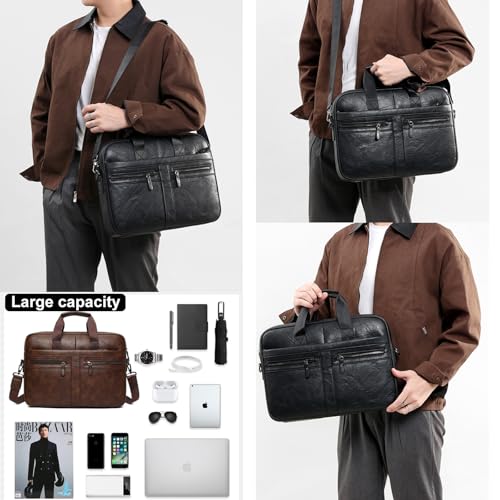Maletín de cuero para laptop hombre 16 pulgadas negro miniatura 2