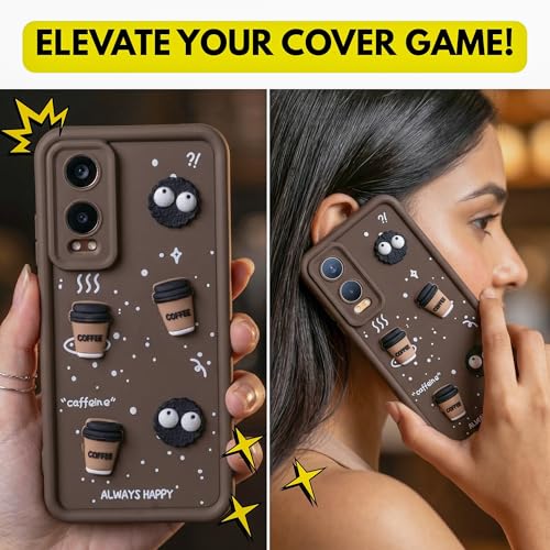 Image of DARKFIT Back Case Cover Compatible for OnePlus Nord CE4 Lite 5G | Cute Fun Cartoon Ball 3D Coffee Silicone Case | Body Protection | Camera Protection | Shock Proof | Color Brown