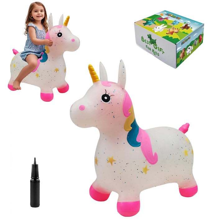 HotMax Unicorn Bouncy Horse Toys for 2 Year Old Girl, Toddlers Bouncing Animals, Ride on Rubber Jumping Toys for Baby Girl or Boy 1st Birthday Gift