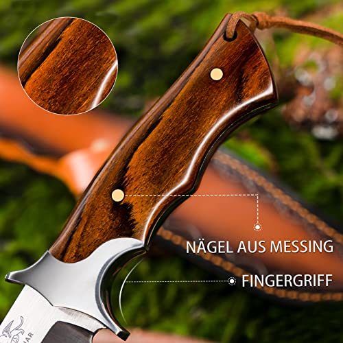 Foto von LOTHAR MOOSE Jagdmesser, Outdoor Messer aus D2 Stahl, Messer Outdoor mit Holzgriff, Bowiemesser, Bushcraft Messer, Überlebensmesser, für Outdoor Liebhaber und Abenteuer