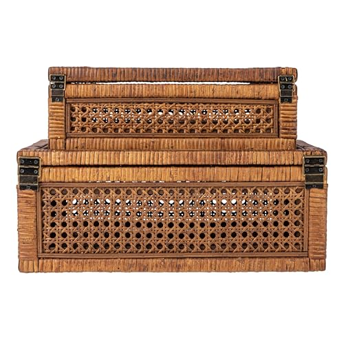 Creative Co-Op Modern Decorative Rectangle Woven Rattan and Wood Display Boxes with Glass Top, Set of 2 Sizes, Dark Brown Finish, Rectangular by Creative Co-op - Image 8