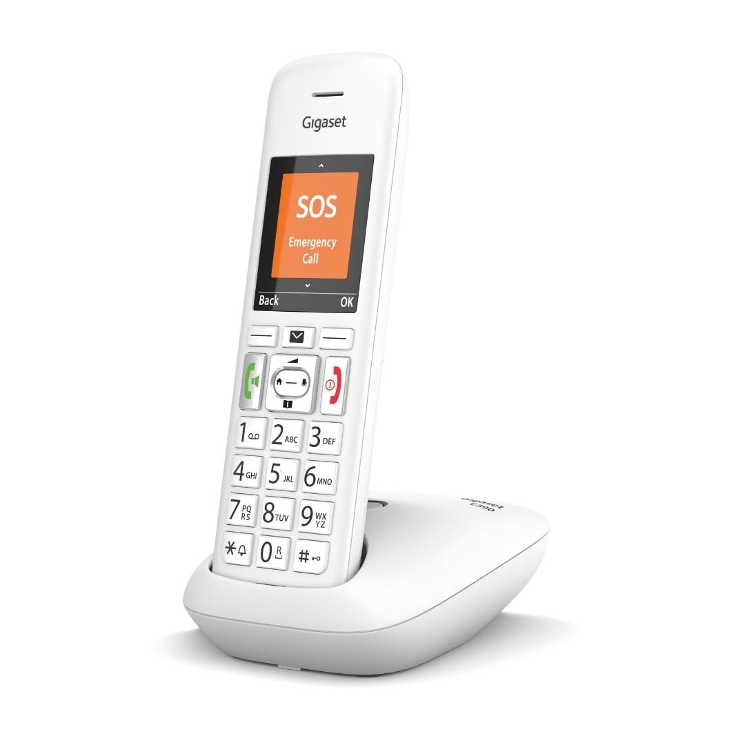Gigaset E390 - Telefono DECT - Numeri Grandi - Suonerie Forti - Esclusione Suoneria Fasce Orarie, Bianco [Versione Italiana]
