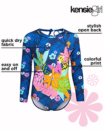 Kensie Girl Rash Guard - One-Piece Upf 50+ Quick Dry Quarter Zip Swimsuit (Little Girl/Big Girl), Size 10-12, Tropical Navy #TOP1