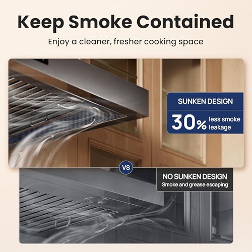 Image of VIKIO HOME Range Hood 36 inch,1.5 Sones Quiet for Stove Vent Hood,Black Stainless Steel (PVD) Kitchen Exhaust Hood with 1200 CFM, Hood Vent with 3 Speed Gesture Sensing&Touch Control Panel