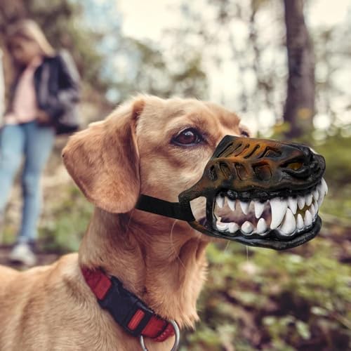 Scary Dog Muzzle for Halloween,Gruseliger Werwolf-Hundemaulkorb mit großen Zähnen – Bunte Zombie-Maske, lustiges Kostüm für Halloween (1 Stück, 32cm)