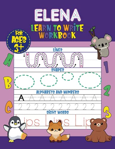 Elena Learn to Write Workbook - Lines, Shapes, Alphabets, Numbers, and Sight Words: Personalized Children Letter Tracing Workbook for Ages 3-5, ... with Colorful Pictures and Example Words image 2