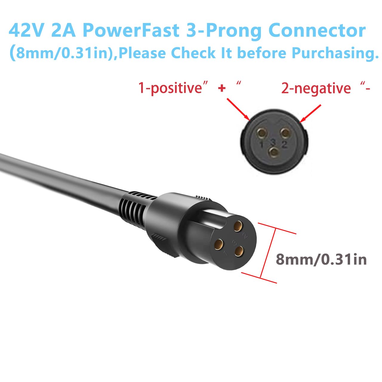 42 V 2 A Netzadapter PowerFast 3-Zinken-Inline-Anschluss für 36 V Sportmod, Pocket Mod Lithium-Akku, Lithium-Akku-Ladegerät.