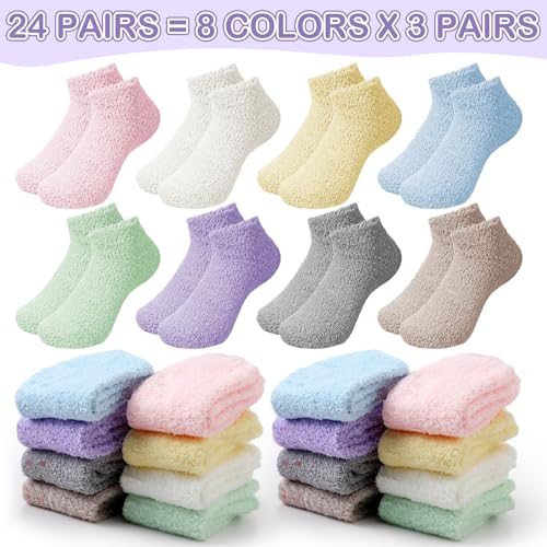 Suhine 24 Pairs Fuzzy Ankle Socks Bulk for Women Non Slip Short Slipper Socks with Grips Holiday Warm Bed Sleeping for Home Winter Favors2