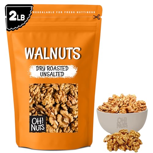Oh! Nuts Walnuts - Dry Roasted Unsalted - 2 lb - Packed in New York Zip-Seal Bag for Exceptional Freshness